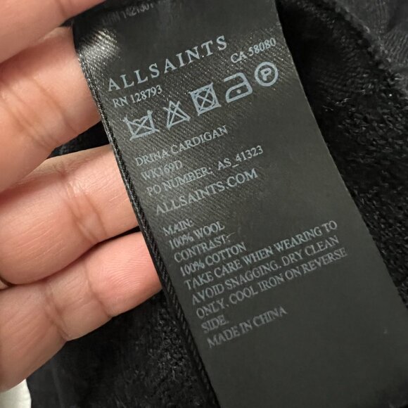 Allsaints Drina Charcoal Black Wool Asymmetric Draped Cardigan Sweater Size 4 - Picture 6 of 7